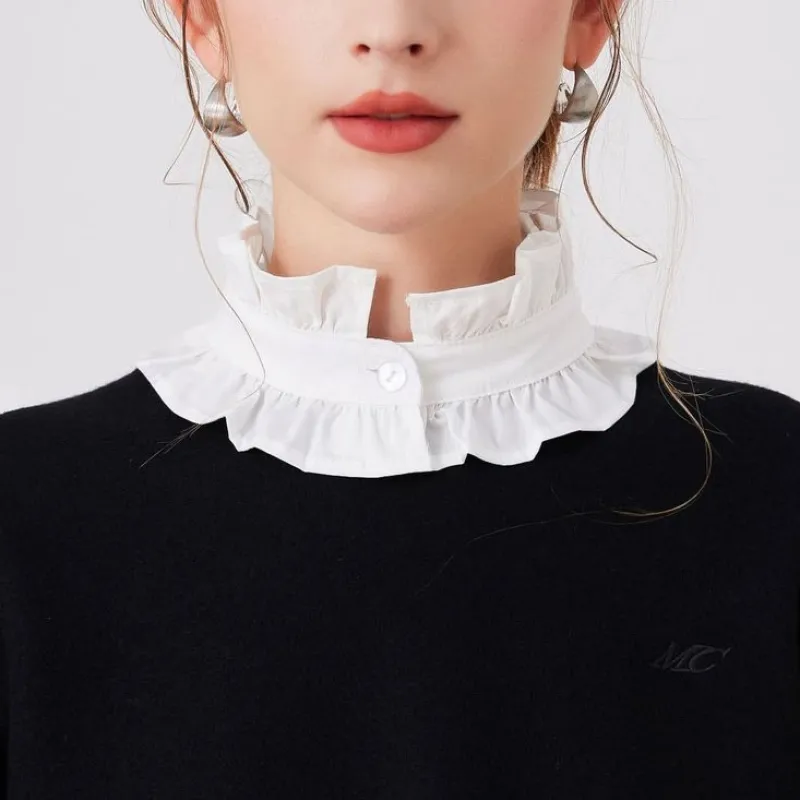 White Pleated Collar With Button Detachable False Collar Shirt sold by FloralTrip