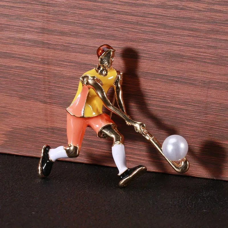 Cartoon Ice Hockey Player Brooch Gold Shirt Accessories sold by FloralTrip product image thumbnail 2