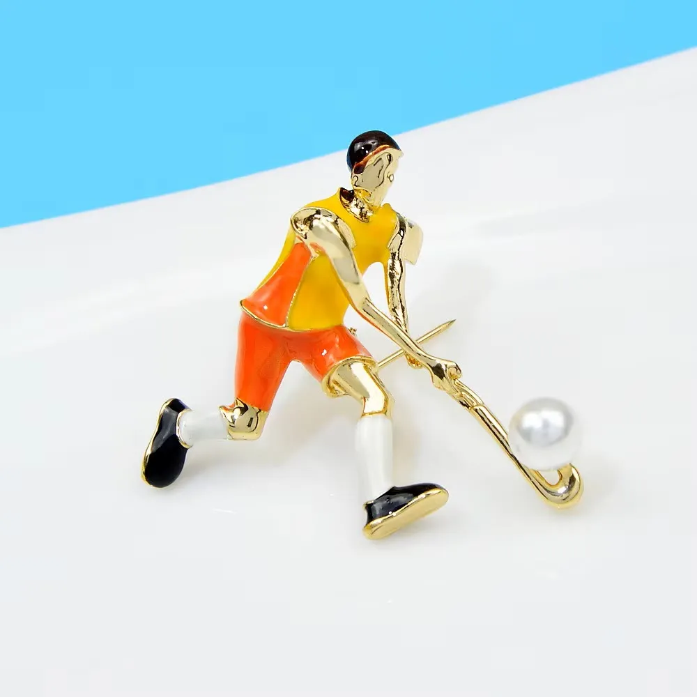 Cartoon Ice Hockey Player Brooch Gold Shirt Accessories sold by FloralTrip