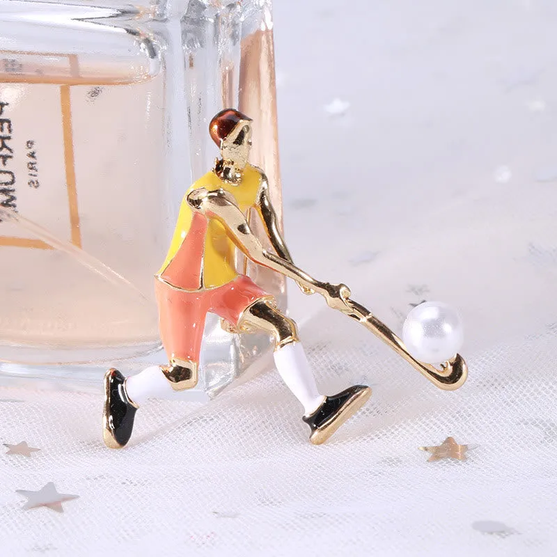 Cartoon Ice Hockey Player Brooch Gold Shirt Accessories sold by FloralTrip product image thumbnail 4