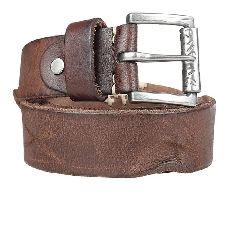 Men's Distressed Retro White Line Decor Leather Belt sold by FloralTrip product image thumbnail 5