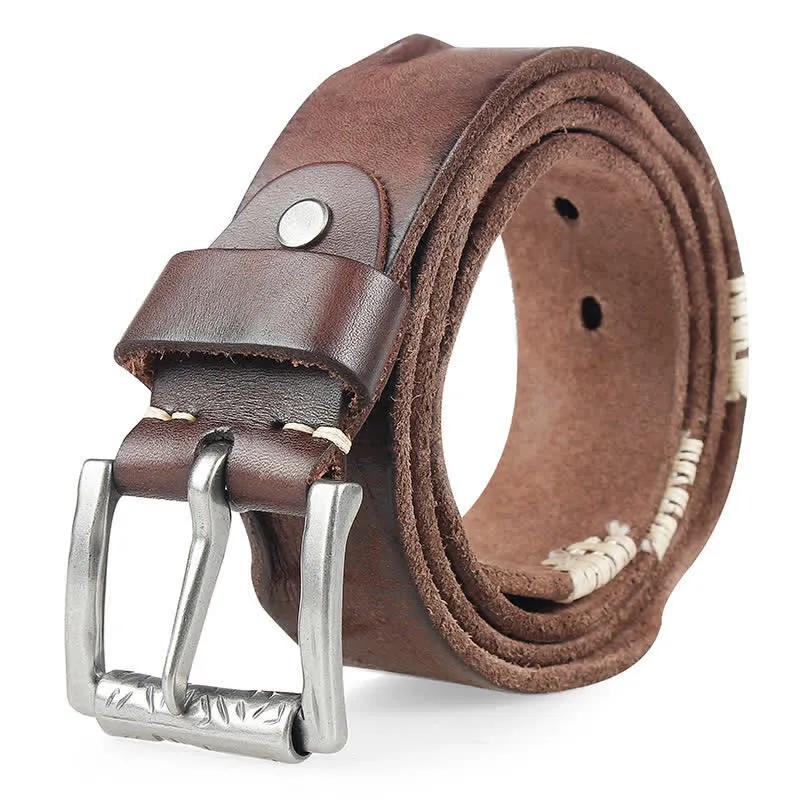 Men's Distressed Retro White Line Decor Leather Belt sold by FloralTrip product image thumbnail 3