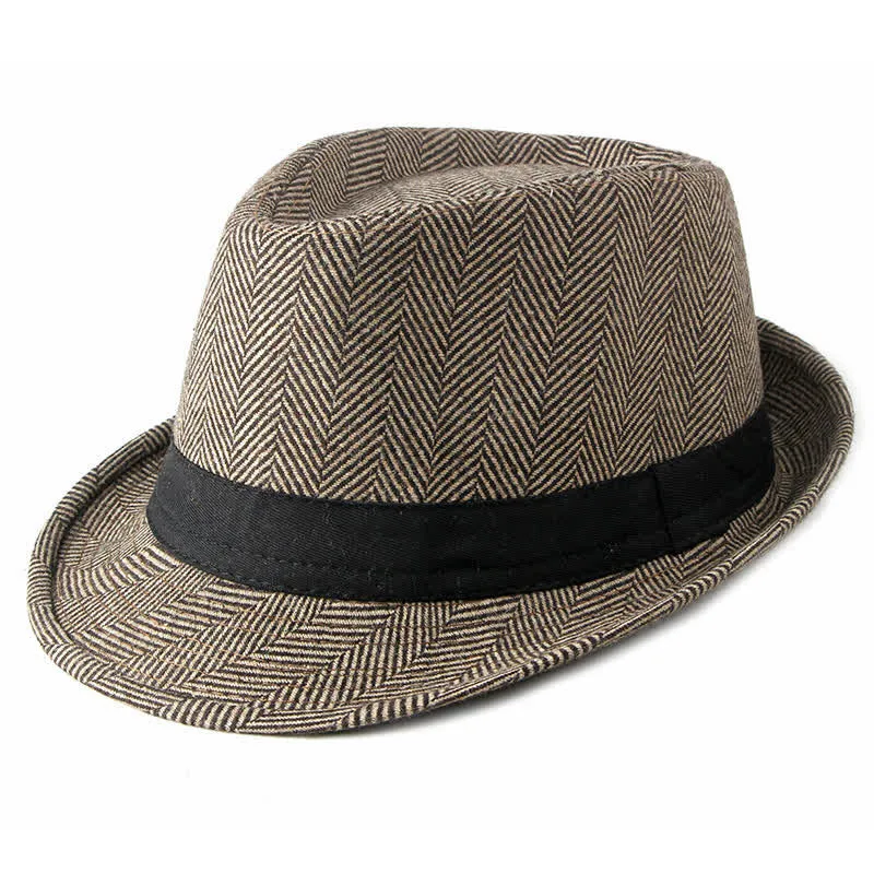 Gentlemen Herringbone Pattern Black Ribbon Fedora Hat sold by FloralTrip