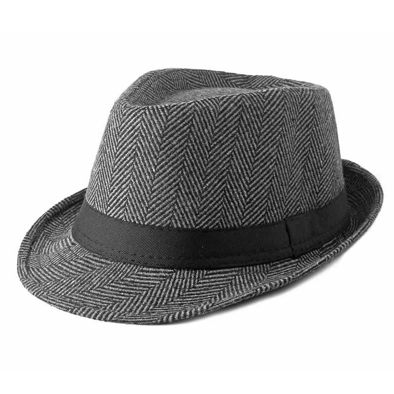 Gentlemen Herringbone Pattern Black Ribbon Fedora Hat sold by FloralTrip product image thumbnail 5