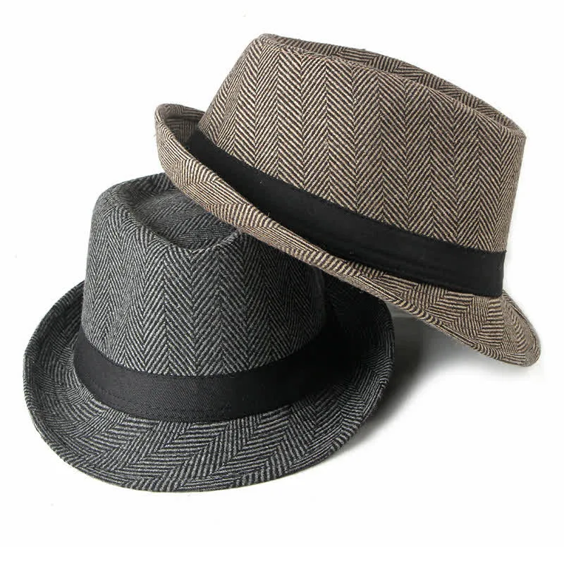 Gentlemen Herringbone Pattern Black Ribbon Fedora Hat sold by FloralTrip product image thumbnail 2