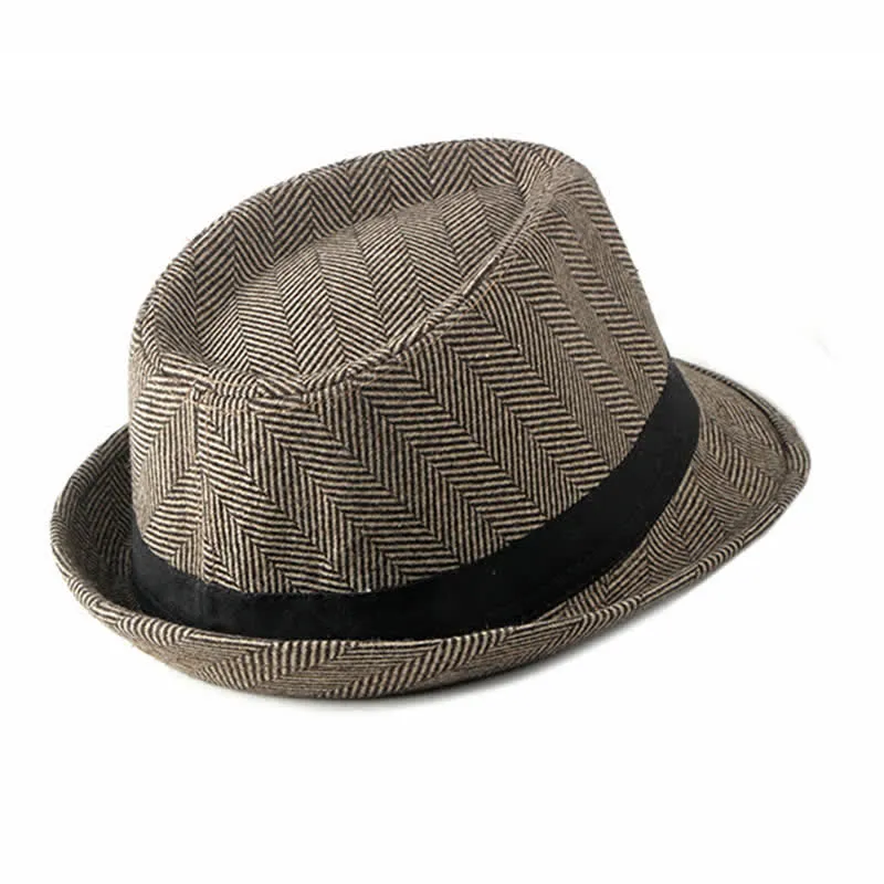 Gentlemen Herringbone Pattern Black Ribbon Fedora Hat sold by FloralTrip product image thumbnail 4