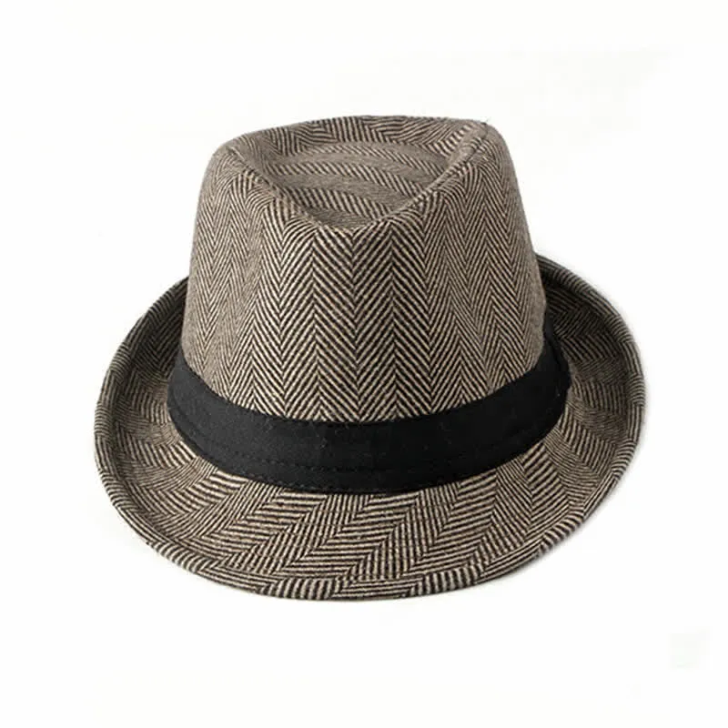 Gentlemen Herringbone Pattern Black Ribbon Fedora Hat sold by FloralTrip product image thumbnail 3