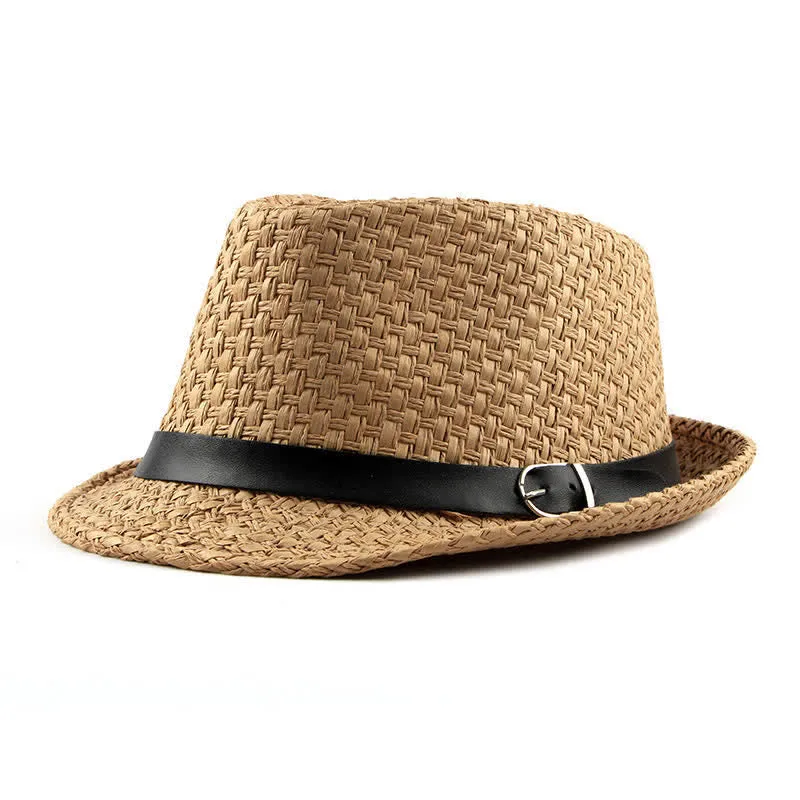 Men's Woven Leather Band Decor Beach Straw Fedora Hat sold by FloralTrip
