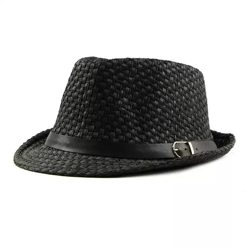 Men's Woven Leather Band Decor Beach Straw Fedora Hat sold by FloralTrip product image thumbnail 3