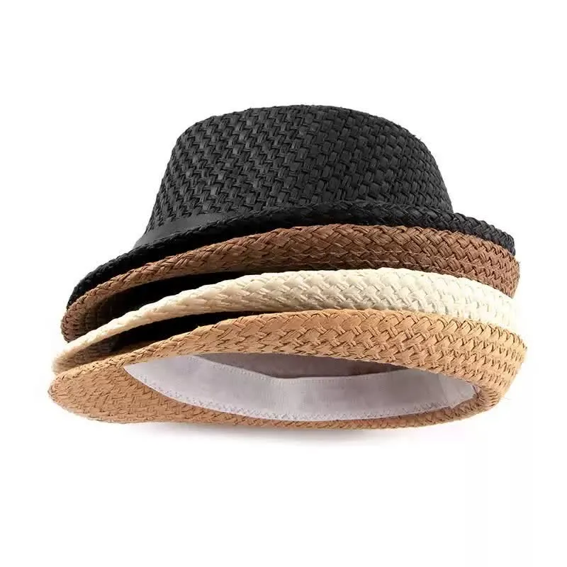 Men's Woven Leather Band Decor Beach Straw Fedora Hat sold by FloralTrip product image thumbnail 2