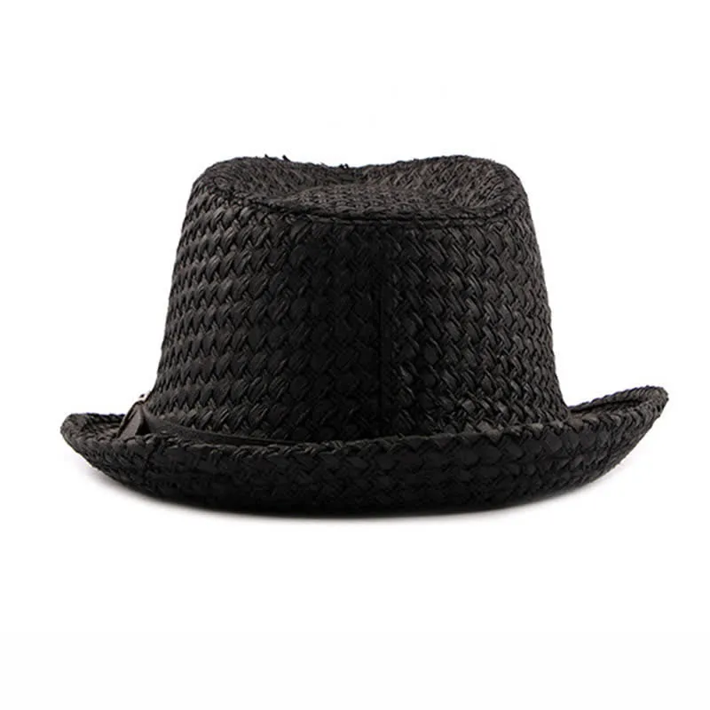 Men's Woven Leather Band Decor Beach Straw Fedora Hat sold by FloralTrip product image thumbnail 4