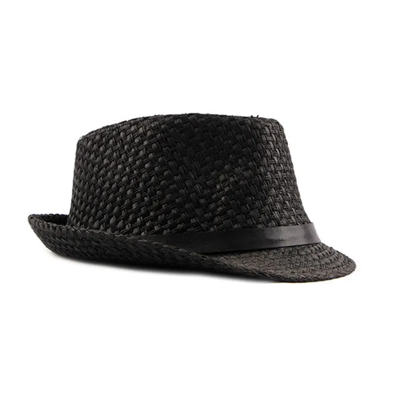 Men's Woven Leather Band Decor Beach Straw Fedora Hat sold by FloralTrip product image thumbnail 5