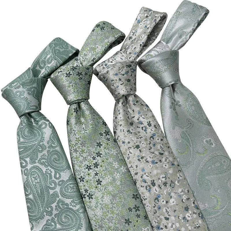 Men's Green Floral Jacquard Polyester Necktie sold by FloralTrip