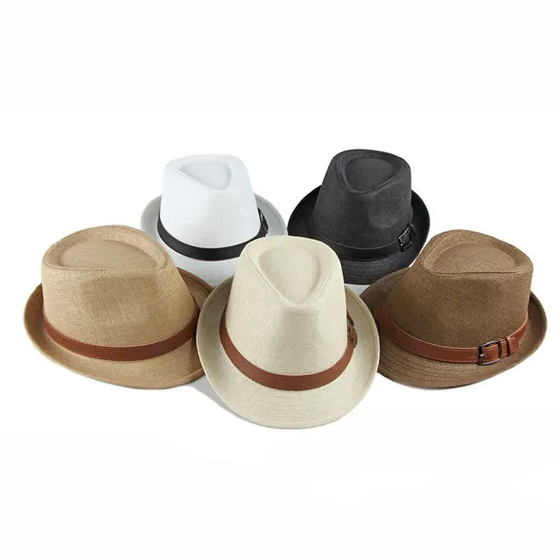 Men's Stylish Casual Leather Decor Straw Fedora Hat sold by FloralTrip product image thumbnail 2