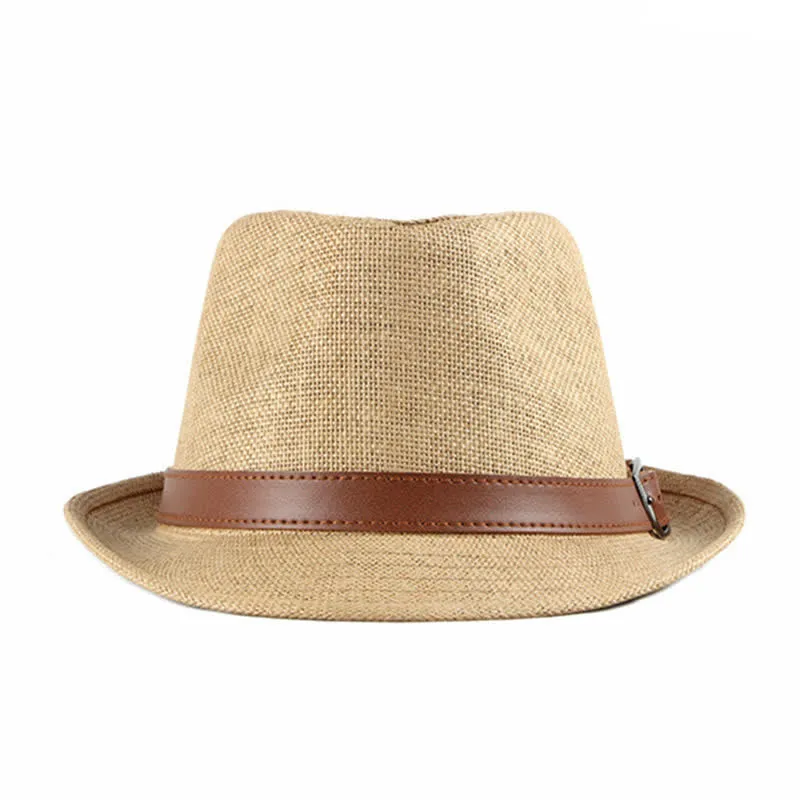 Men's Stylish Casual Leather Decor Straw Fedora Hat sold by FloralTrip product image thumbnail 4