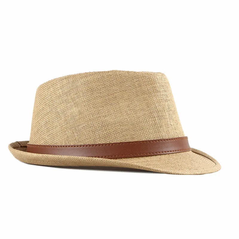Men's Stylish Casual Leather Decor Straw Fedora Hat sold by FloralTrip product image thumbnail 5