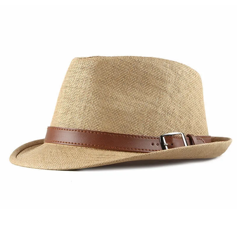 Men's Stylish Casual Leather Decor Straw Fedora Hat sold by FloralTrip