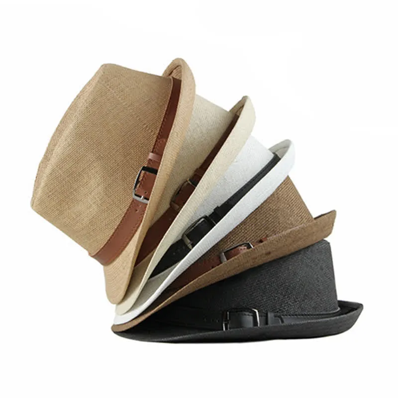 Men's Stylish Casual Leather Decor Straw Fedora Hat sold by FloralTrip product image thumbnail 3