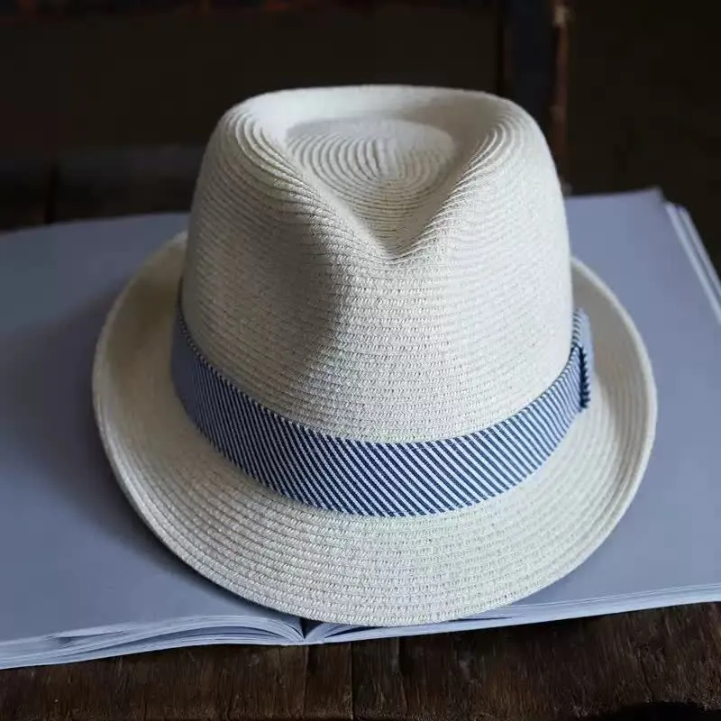 Men's Graceful Striped Ribbon Beach Straw Fedora Hat sold by FloralTrip product image thumbnail 3