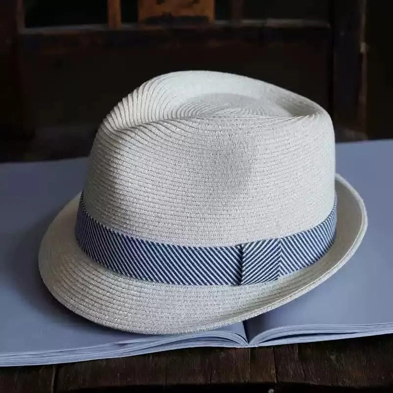 Men's Graceful Striped Ribbon Beach Straw Fedora Hat sold by FloralTrip