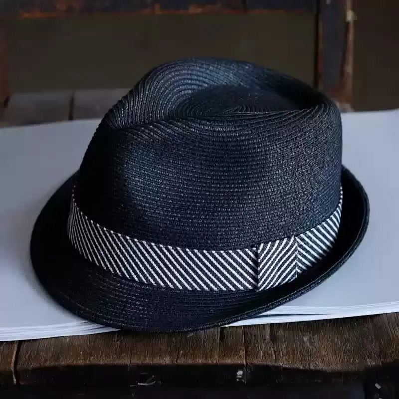 Men's Graceful Striped Ribbon Beach Straw Fedora Hat sold by FloralTrip product image thumbnail 4