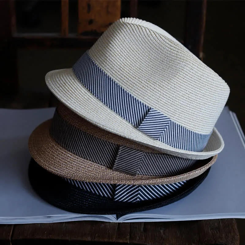 Men's Graceful Striped Ribbon Beach Straw Fedora Hat sold by FloralTrip product image thumbnail 2