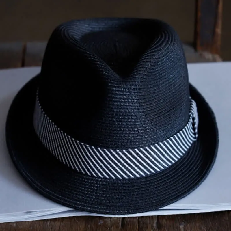 Men's Graceful Striped Ribbon Beach Straw Fedora Hat sold by FloralTrip product image thumbnail 5