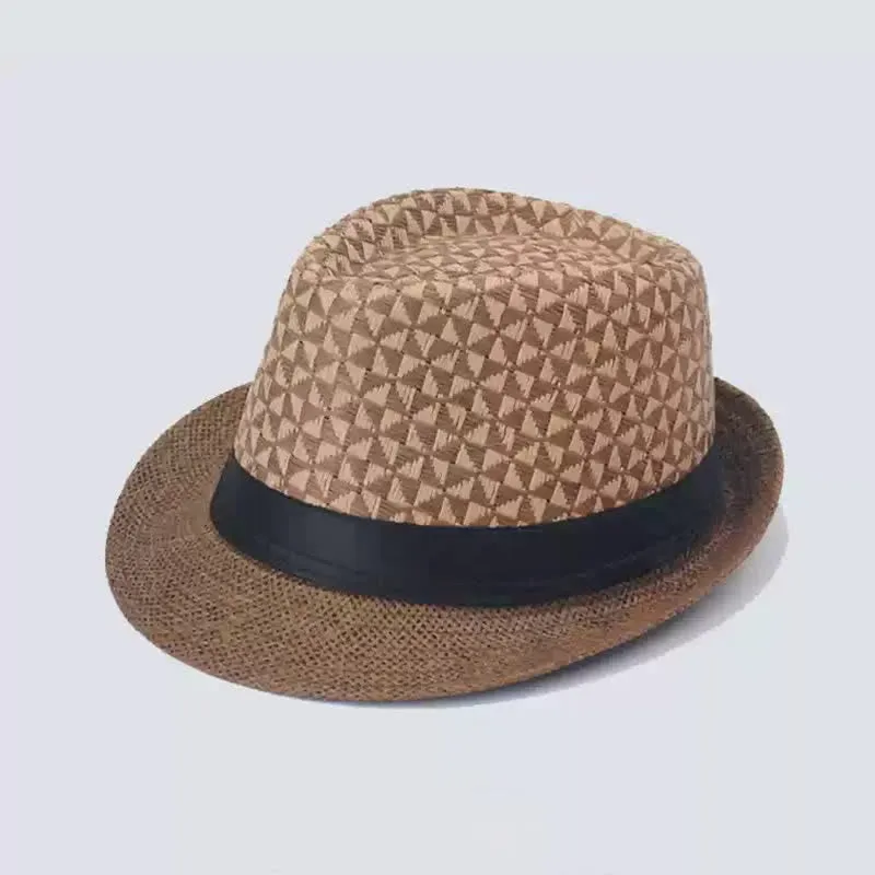 Men's Classical Check Pattern Beach Straw Fedora Hat sold by FloralTrip