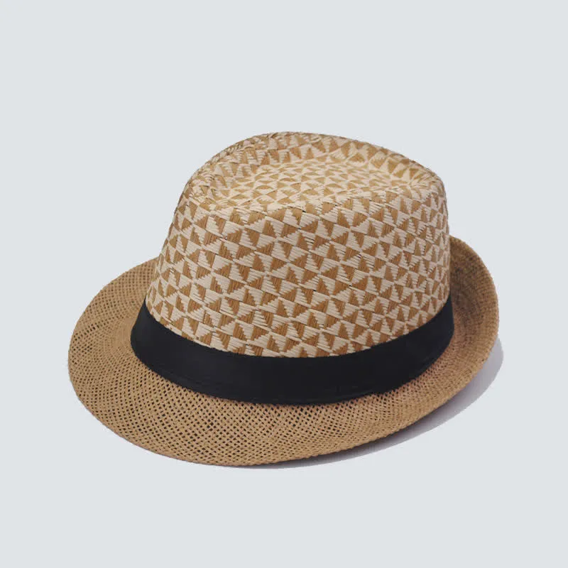 Men's Classical Check Pattern Beach Straw Fedora Hat sold by FloralTrip product image thumbnail 3
