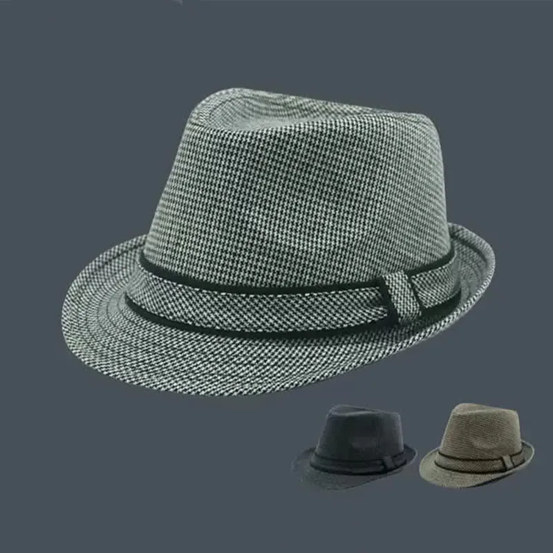 Men's British Plaid Houndstooth Pattern Summer Fedora Hat sold by FloralTrip