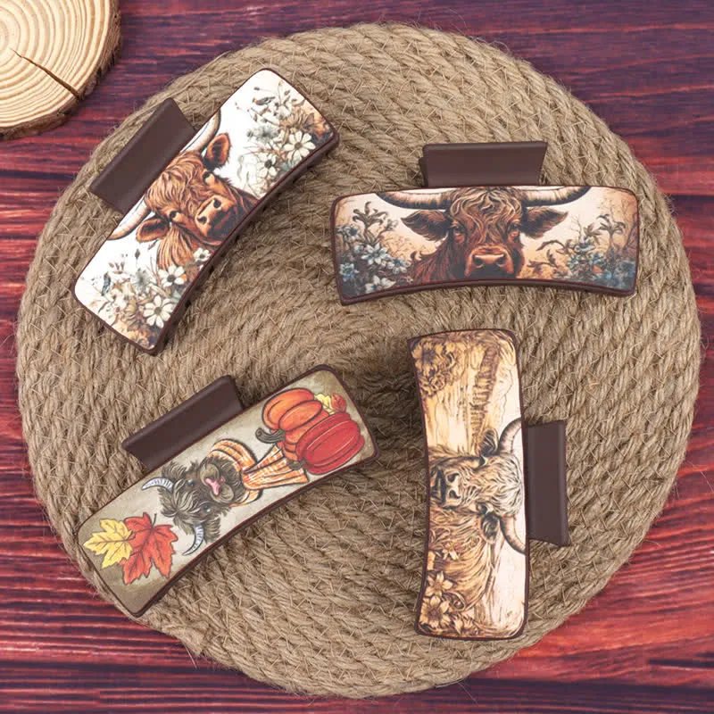 Women's Yak Floral Print Coffee Brown Hair Claw Clip sold by FloralTrip