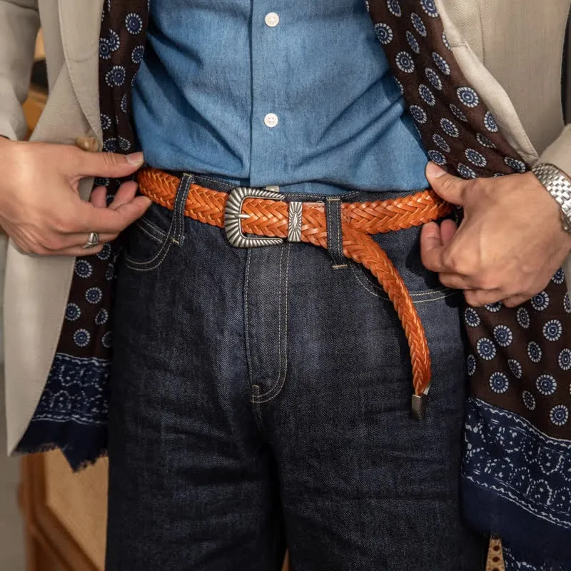 Everyday Casual Woven Cowhide Braided Leather Belt sold by FloralTrip