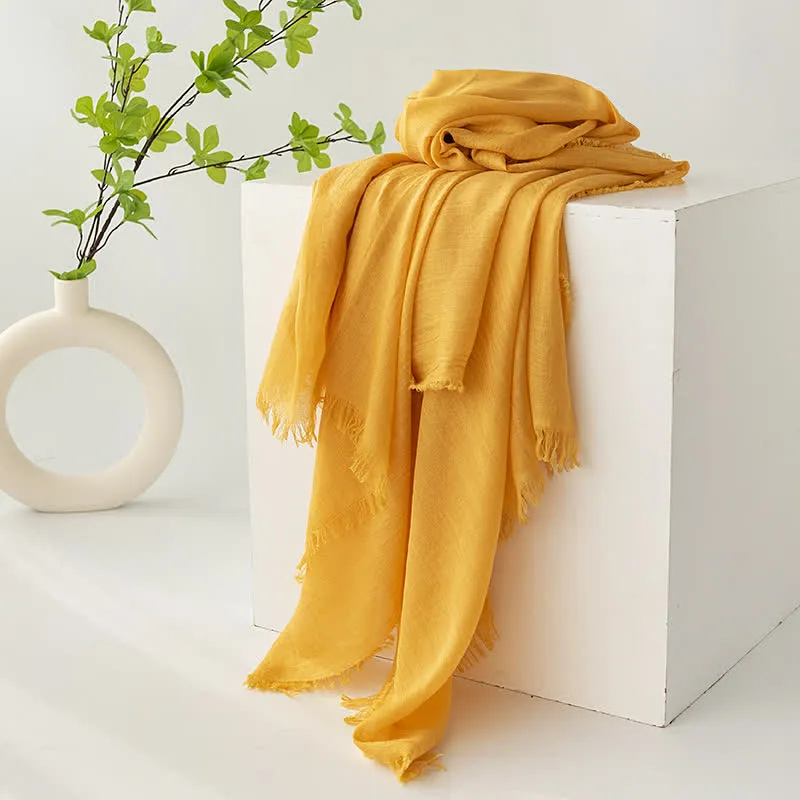 Solid Color Short Tassels Soft Thin Summer Scarf sold by FloralTrip