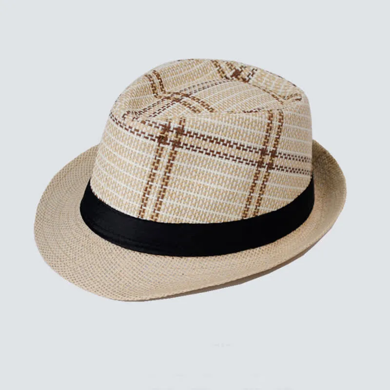 Men's Bohemia Style Plaid Pattern Straw Fedora Hat sold by FloralTrip