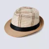 Men's Bohemia Style Plaid Pattern Straw Fedora Hat sold by FloralTrip