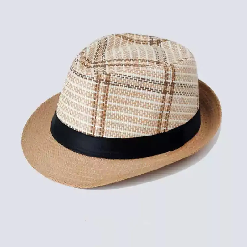 Men's Bohemia Style Plaid Pattern Straw Fedora Hat sold by FloralTrip product image thumbnail 3