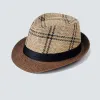 Men's Bohemia Style Plaid Pattern Straw Fedora Hat sold by FloralTrip