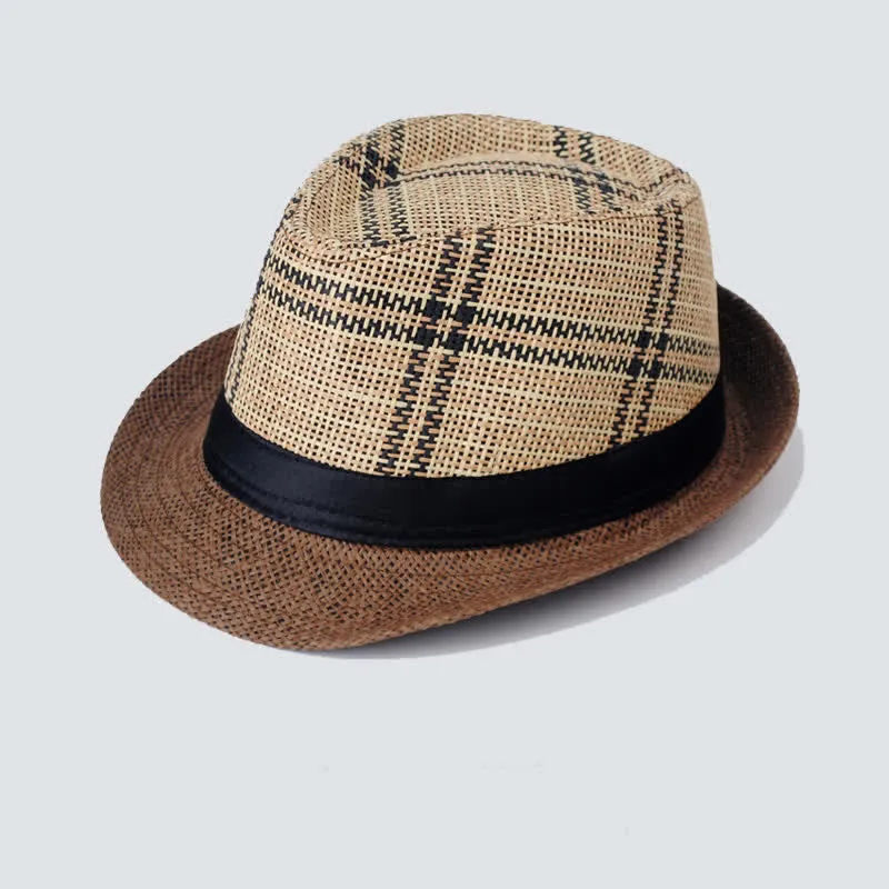 Men's Bohemia Style Plaid Pattern Straw Fedora Hat sold by FloralTrip product image thumbnail 2