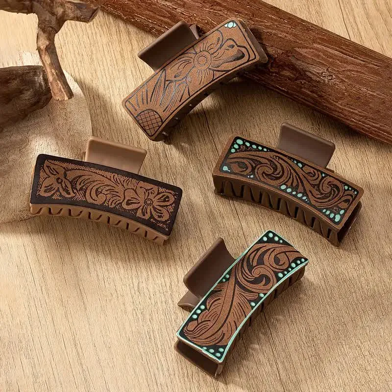 Women's Brown Western Native Floral Print Hair Claw Clip sold by FloralTrip