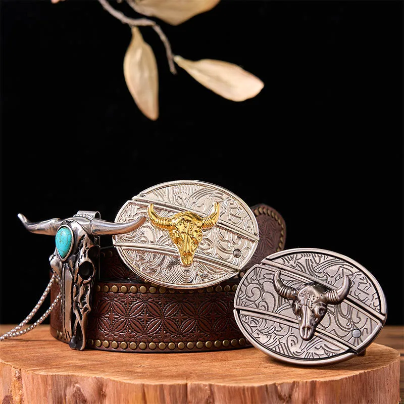 Gold Silver Bull DIY Knife Belt Buckle With Turquoise Longhorn Pendant Bundle Set sold by FloralTrip