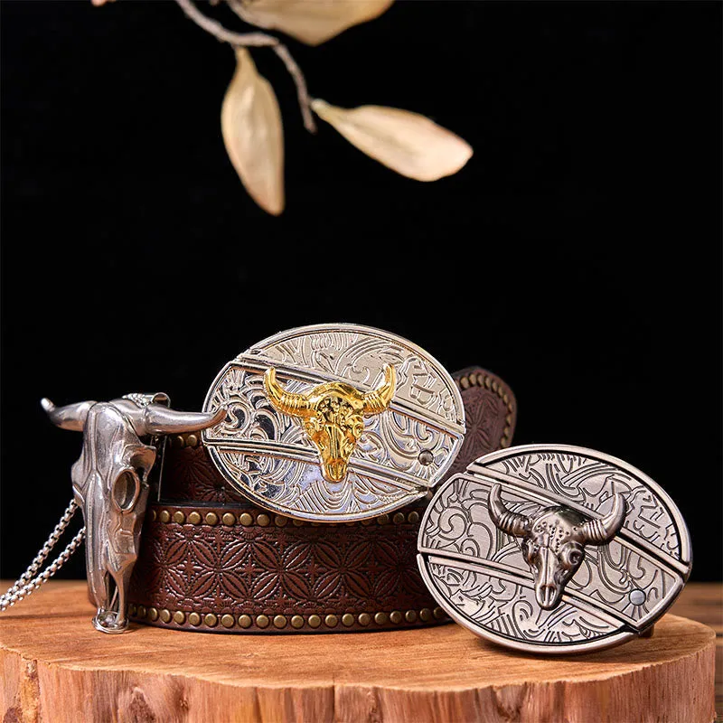 Double Bulls DIY Hidden Knife Belt Buckle With Longhorn Pendant Bundle Set sold by FloralTrip
