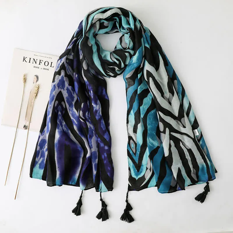 Vacation Style Beach Shawl Tassels Thin Scarf sold by FloralTrip