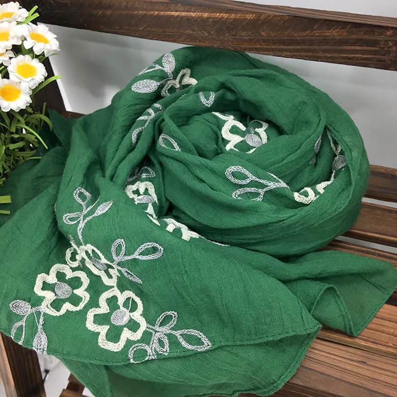 Women's National Cotton Linen Flower Embroidery Thin Scarf sold by FloralTrip product image thumbnail 2
