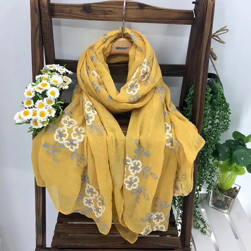 Women's National Cotton Linen Flower Embroidery Thin Scarf sold by FloralTrip product image thumbnail 4