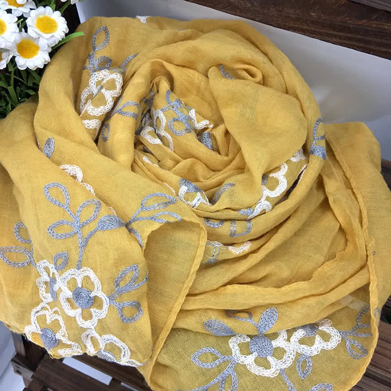 Women's National Cotton Linen Flower Embroidery Thin Scarf sold by FloralTrip product image thumbnail 3