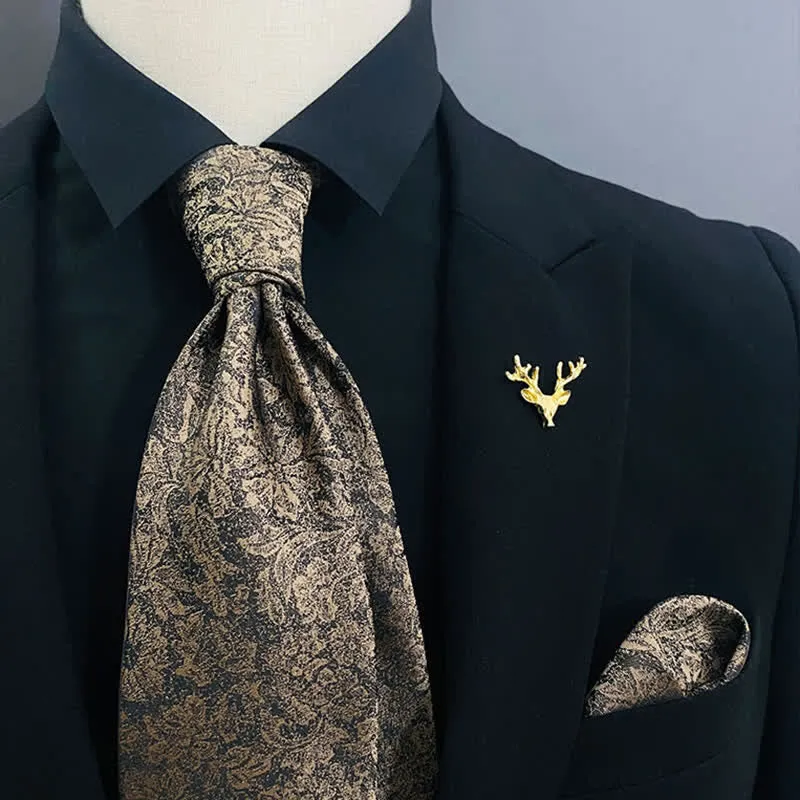 2Pcs Men's Retro Dark Brown Floral Handkerchief Necktie Set sold by FloralTrip