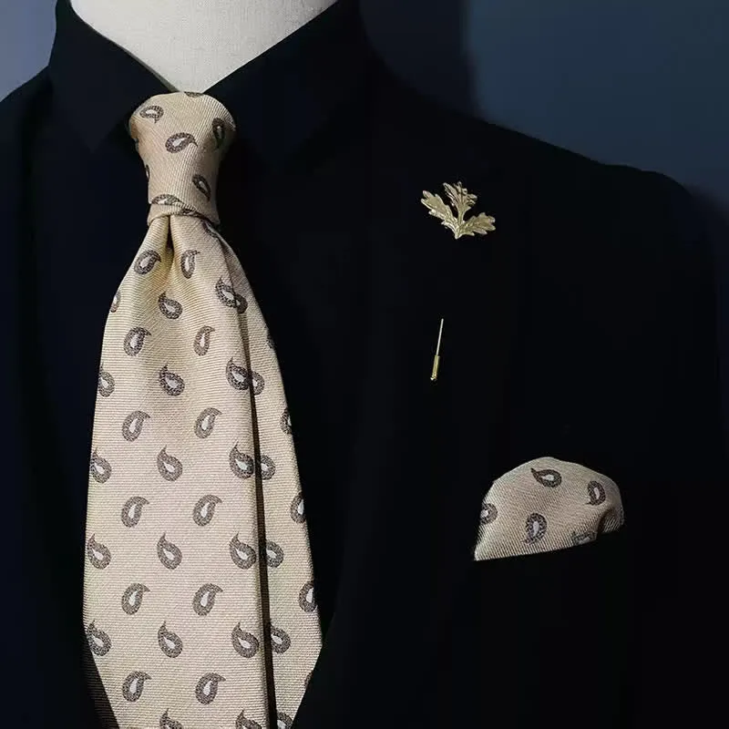 2Pcs Men's Beige Paisley Handkerchief Necktie Set sold by FloralTrip