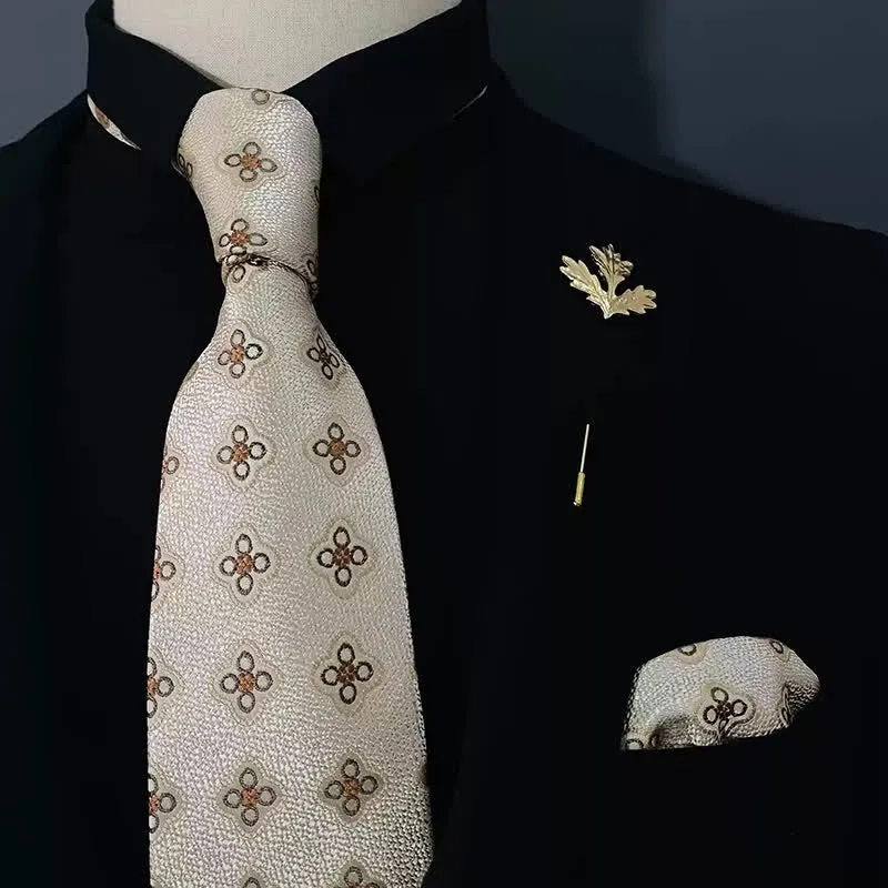 2Pcs Men's Ivory Mini Flower Handkerchief Necktie Set sold by FloralTrip