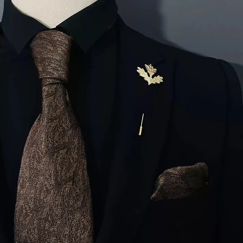 2Pcs Men's Imitation Gilding Gold & Brown Handkerchief Necktie Set sold by FloralTrip