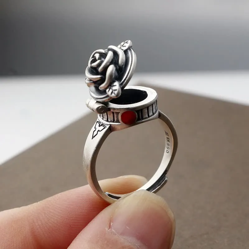 Rose Flower Adjustable Ring with Hidden Compartment sold by FloralTrip